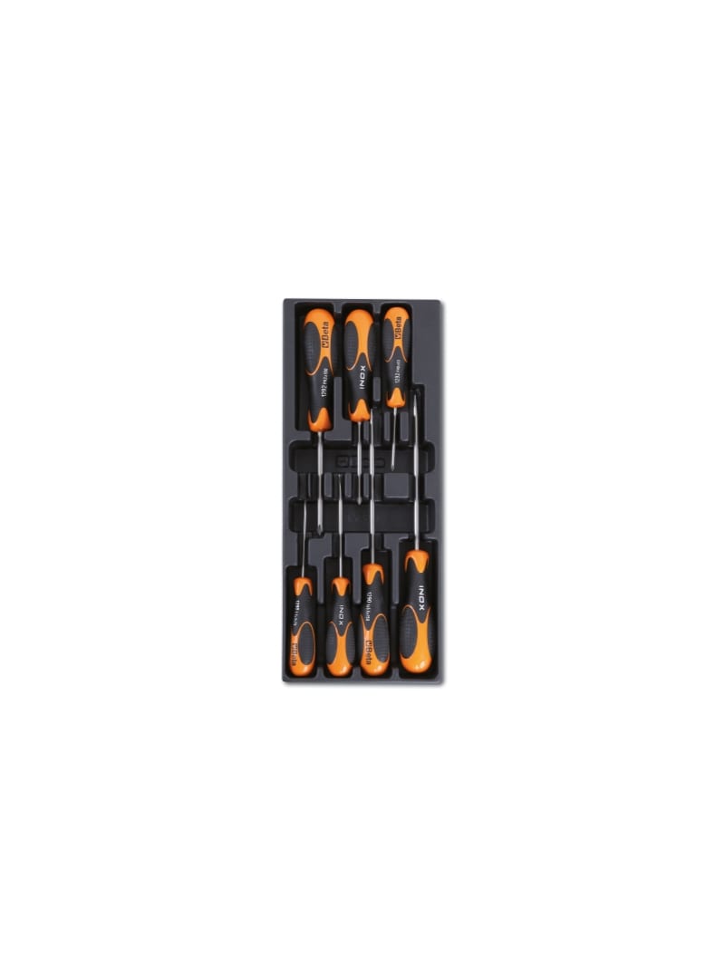 BETA - Termoformato rigido in ABS giraviti Beta Inox per viti lama piatta e Phillips® assortiti 7 utensili T228.