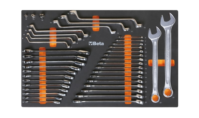 BETA - Modulo morbido chiavi combinate a cricchetto con adattatori e doppie curve assortimento 40 pezzi M25.