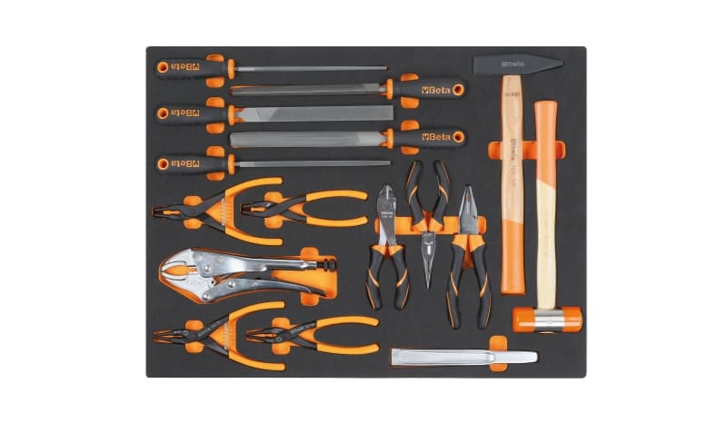 BETA - Vassoio morbido in EVA utensili a percussione, lime, pinze per anelli elastici ed autobloccanti MODULI SOFT ASSORT 16 UT TIPO C35 MB65.