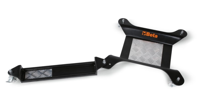 BETA - Base mobile per cavalletto centrale o ruota posteriore moto con estensione per cavalletto laterale e pedane con estensione movimentazione moto.