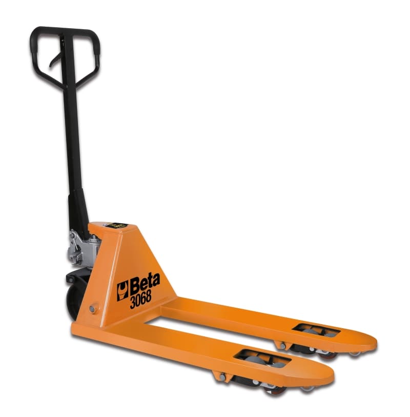 BETA - Transpallet manuale a forche ridotte con lunghezza forche 800mm, ideale per spazi ristretti e manovre precise.
