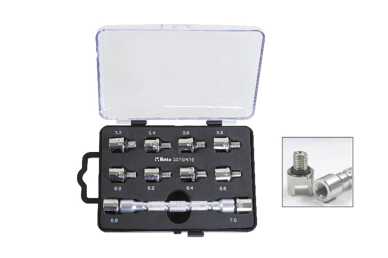BETA - Set chiave universale a testina intercambiabile e 10 inserti, per serraggio raggi ruote KIT 10 PZ CHIAVI TIRARAGGI /K10.