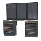 BETA - Combinazione banchi arredo officina C45PRO con banchi pro piani inox 2,0mt 2mod+2pannel per un'organizzazione ottimale.