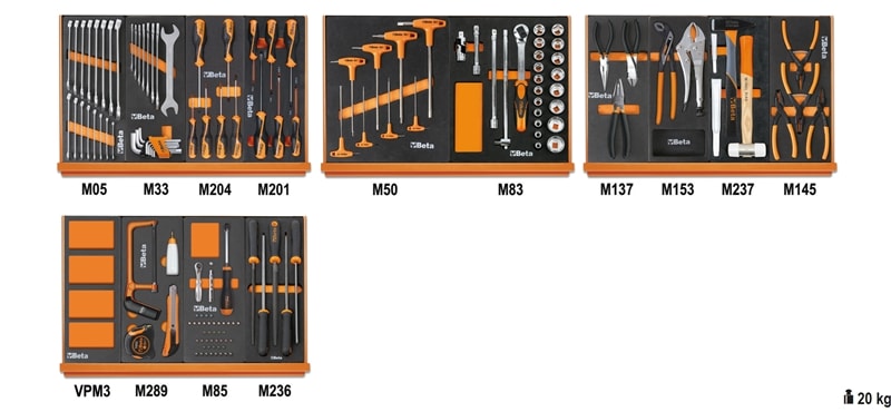 BETA - Assortimento di 144 utensili per impiego universale in vassoio morbido in EVA CONTENUTI 144 utensili C24S/SL/SAXL-C39 CCVU/2M.