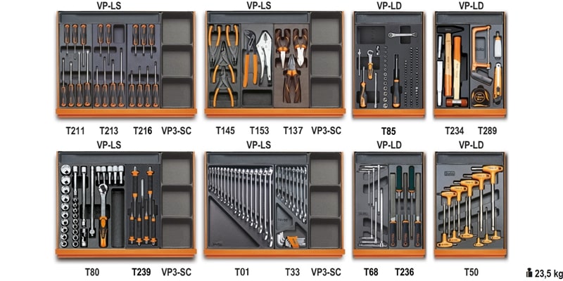 BETA - Assortimento di 210 utensili per impiego universale in termoformato rigido in ABS per cassette C38 U2T.