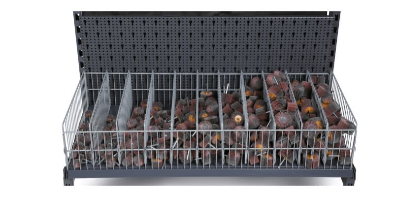 BETA - Assortimento di 410 ruote abrasive con gambo con vasca espositiva, assort.abrasivi modulo 410pz x c68 m/881.