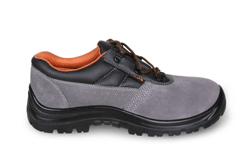BETA - Scarpe in pelle scamosciata traforata, scarpe b.se scamosc. grigie base bk 37, eleganti e comode.