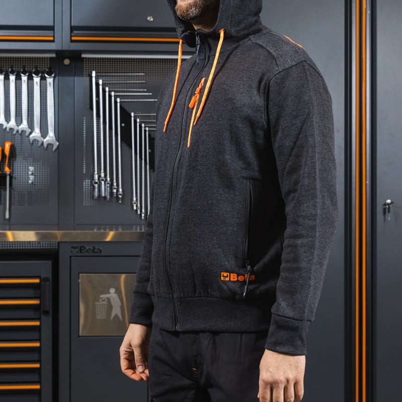 BETA - Felpa zip lunga con cappuccio, felpe zip lunga c/cappuccio grey tg. XL.