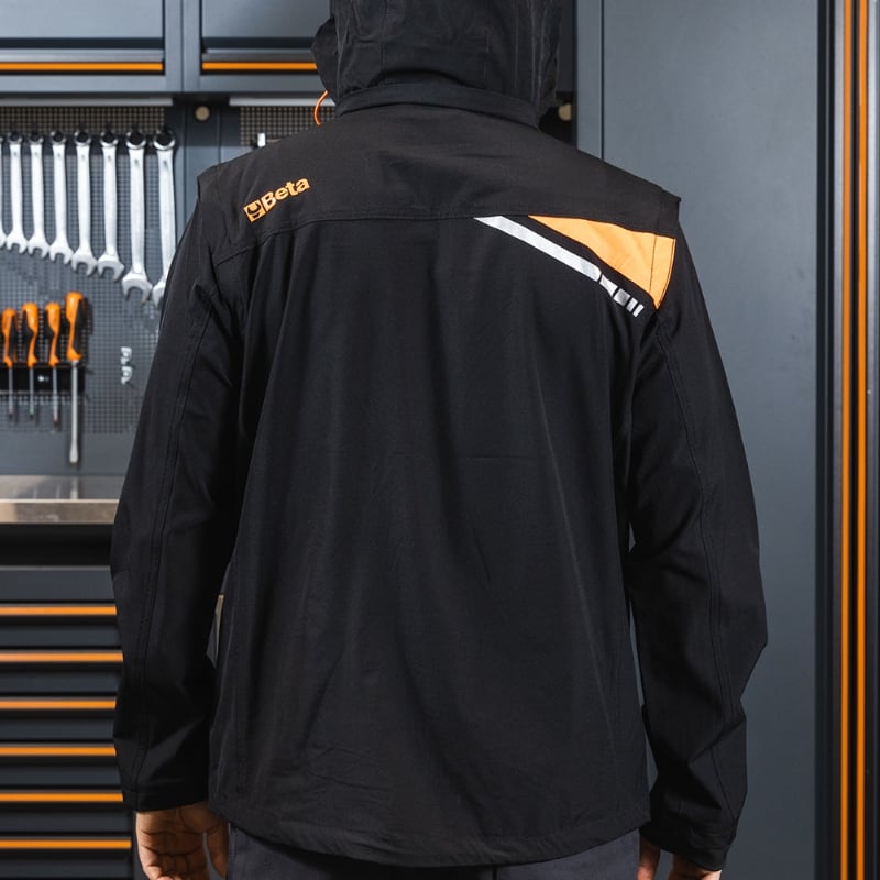 BETA - Giacca da lavoro leggera, multitasche, elasticizzata con cappuccio, 140 gr, nero, taglia XXL. 076690005