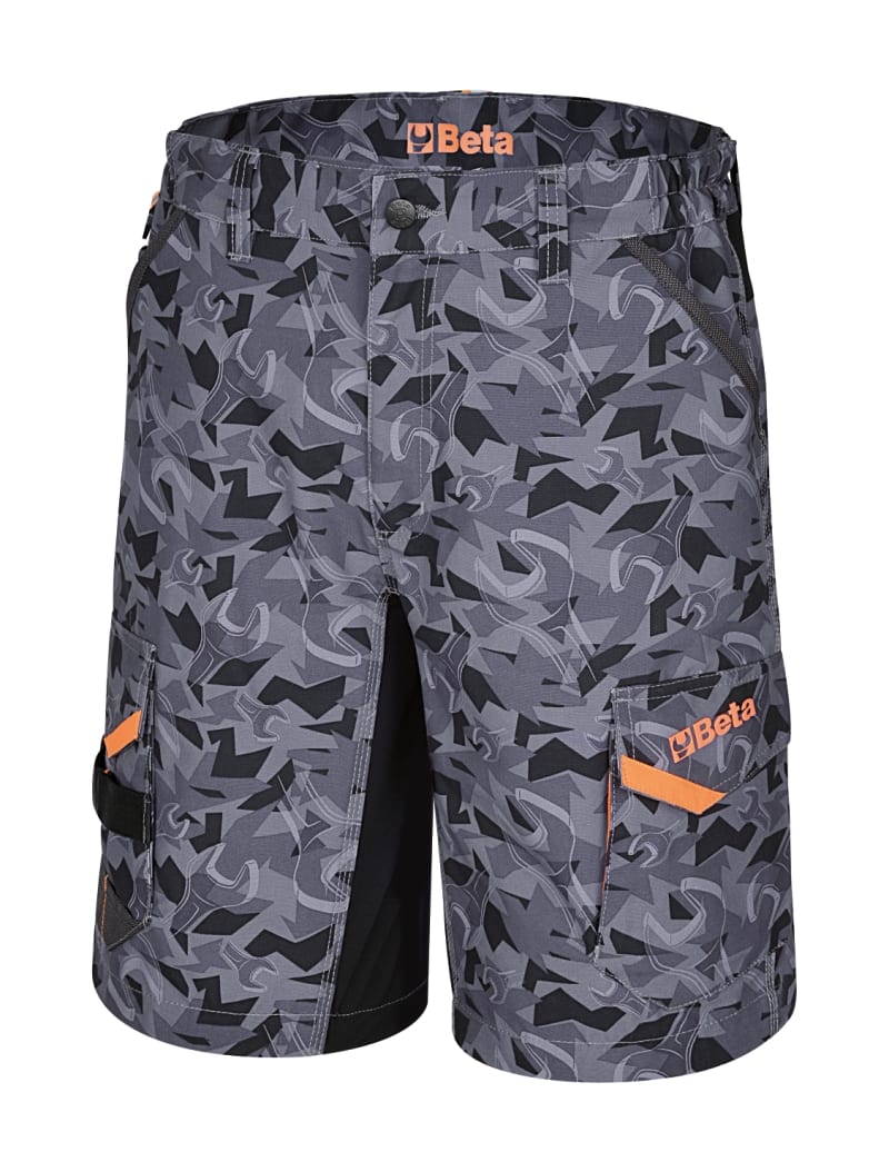 BETA - Bermuda da lavoro multitasche con disegno camouflage esclusivo, canvas 260g, taglia XS.