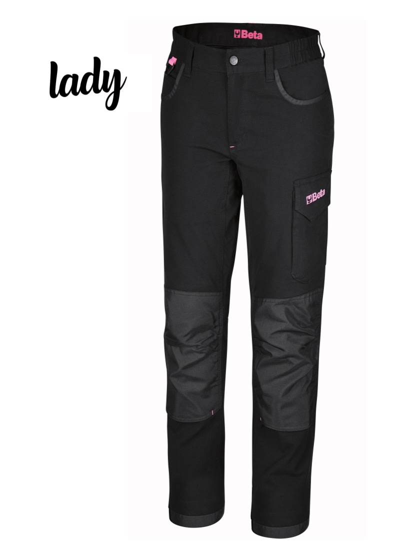 BETA - Pantaloni da lavoro da donna multitasche in 100% cotone elasticizzato, 220g, Lady Cotton Black TG.XXL.
