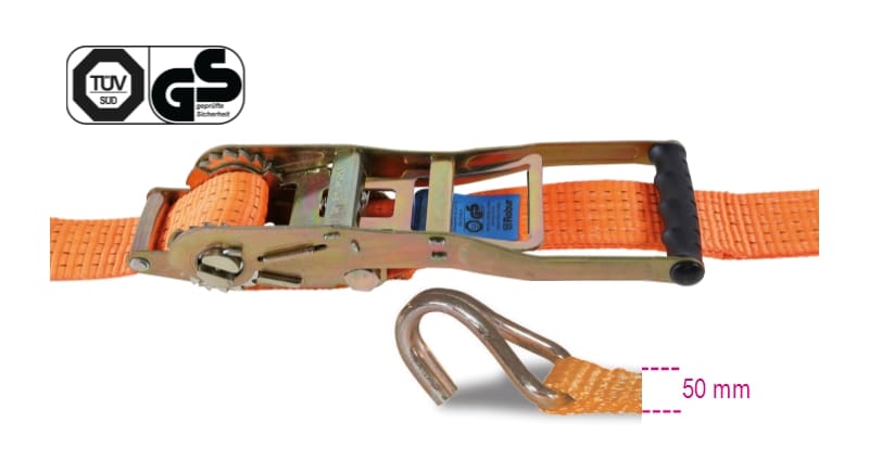 BETA - Sistemi di ancoraggio a cricchetto inverso a leva lunga LC 2500kg nastro in poliestere ad alta tenacità ganci a uncino CRICCHETTI 50 A LEVA LUNGA 2500KG-MT8,5.