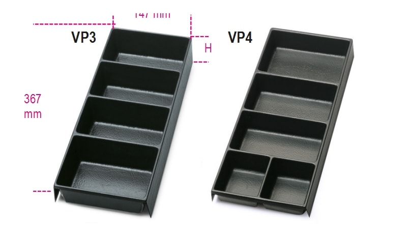 BETA - Termoformati rigidi in ABS portaminuterie per cassettiere e carrelli VASCHETTE 140X365X35 VP4.