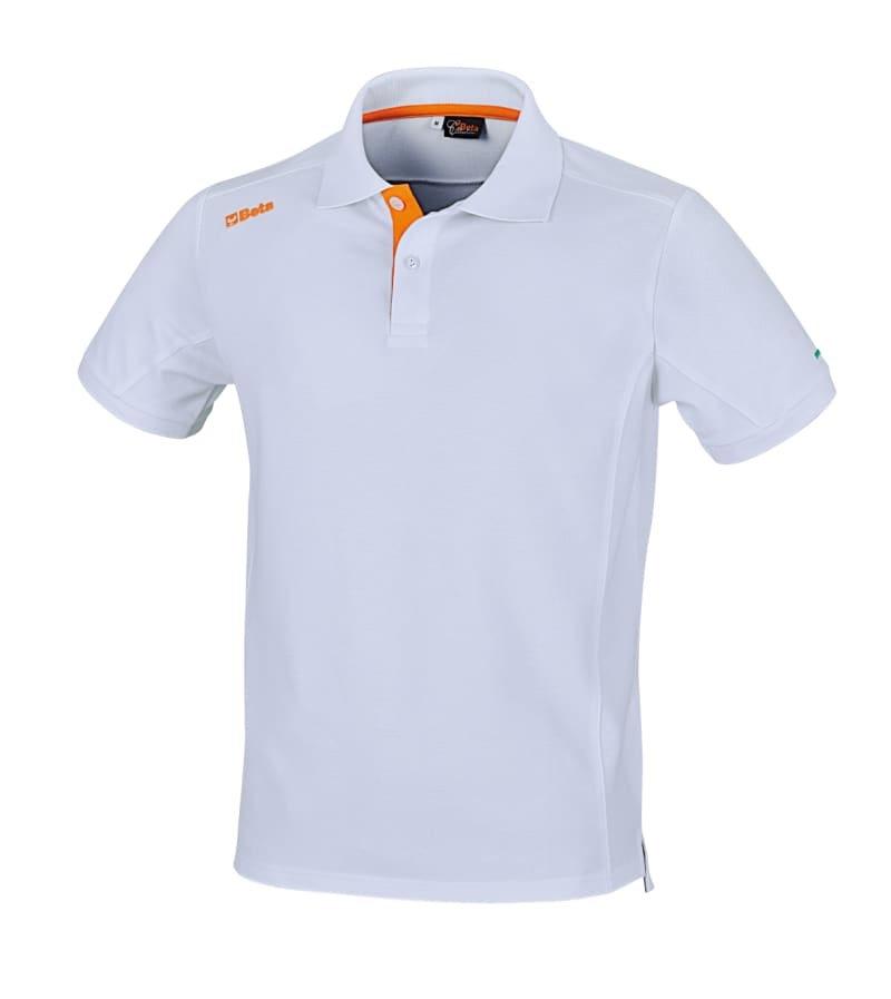 BETA - Polo 2 bottoni in cotone jersey, 200 g bianche/arancio TG. M.