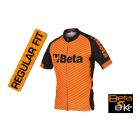 BETA - Maglia maniche corte in microfibra traspirante, zip lunga coperta, tre tasche posteriori di cui 1 con zip, elastico in silicone a fondo maglia. Maglie bike regular size orange m/m.