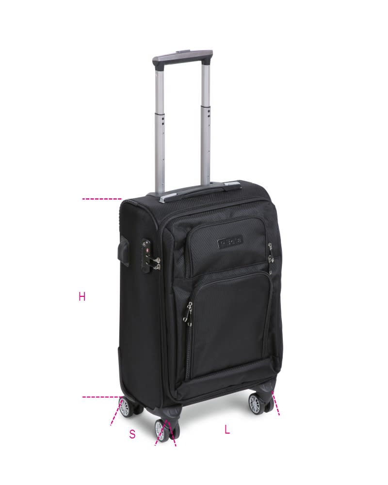 BETA - Trolley dimensioni formato cabina con 4 ruote doppie, lucchetto TSA, porta USB + jack 3,5 mm, CABINA.