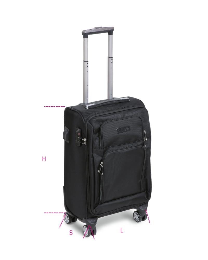 BETA - Trolley dimensioni formato cabina con 4 ruote doppie, lucchetto TSA, porta USB + jack 3,5 mm, CABINA.