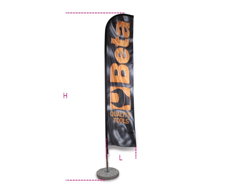 BETA - Bandiera a vela mt 4x0,75 con asta in metallo cromato basamento in graniglia di cemento 50 cm Vele Beta Altezza 4,00mt - Base Cemento.