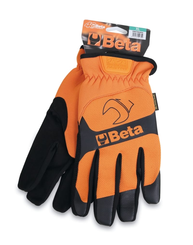 BETA - Guanto da lavoro con polsino elastico elasticizzato, pollice e indice rinforzati in pelle sintetica per touchscreen GUANTI WORK ORANGE BETA O-XL.