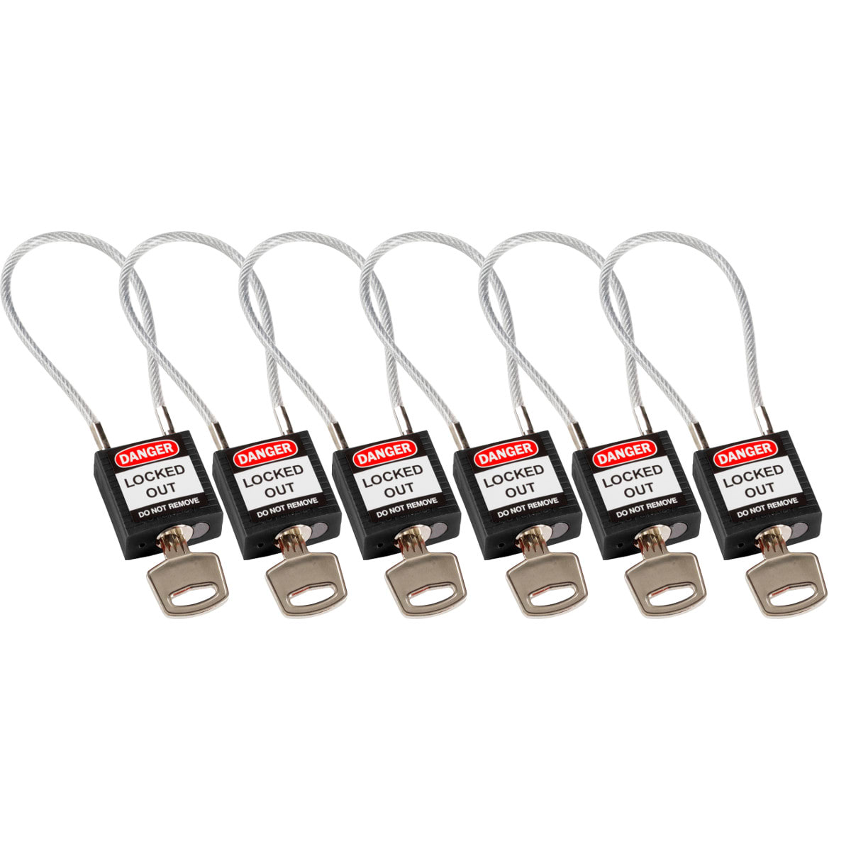 BRADY - Lucchetto - 6 pezzi di sicurezza compatti con cavo.