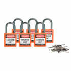 BRADY - Lucchetti per lockout compatti Brady - 6 pezzi, arco 25 mm, chiavi diverse.