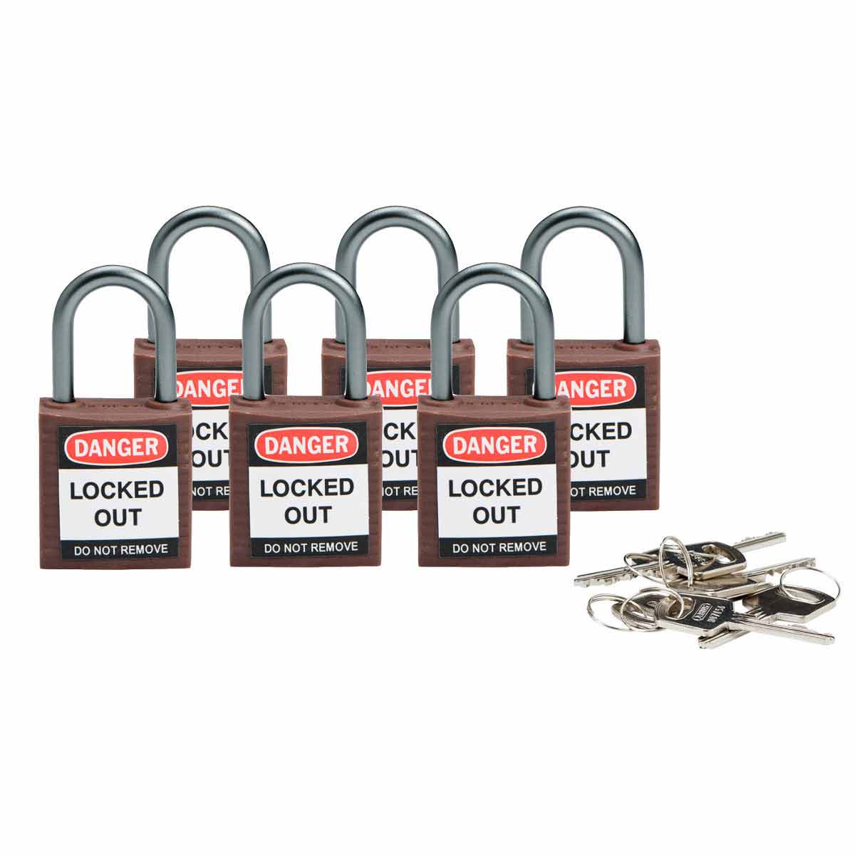 BRADY - Lucchetti per lockout compatti Brady - 6 pezzi, arco 25 mm, chiavi diverse.