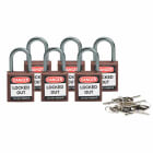 BRADY - Lucchetti per lockout compatti Brady - 6 pezzi, arco 25 mm, chiavi diverse.