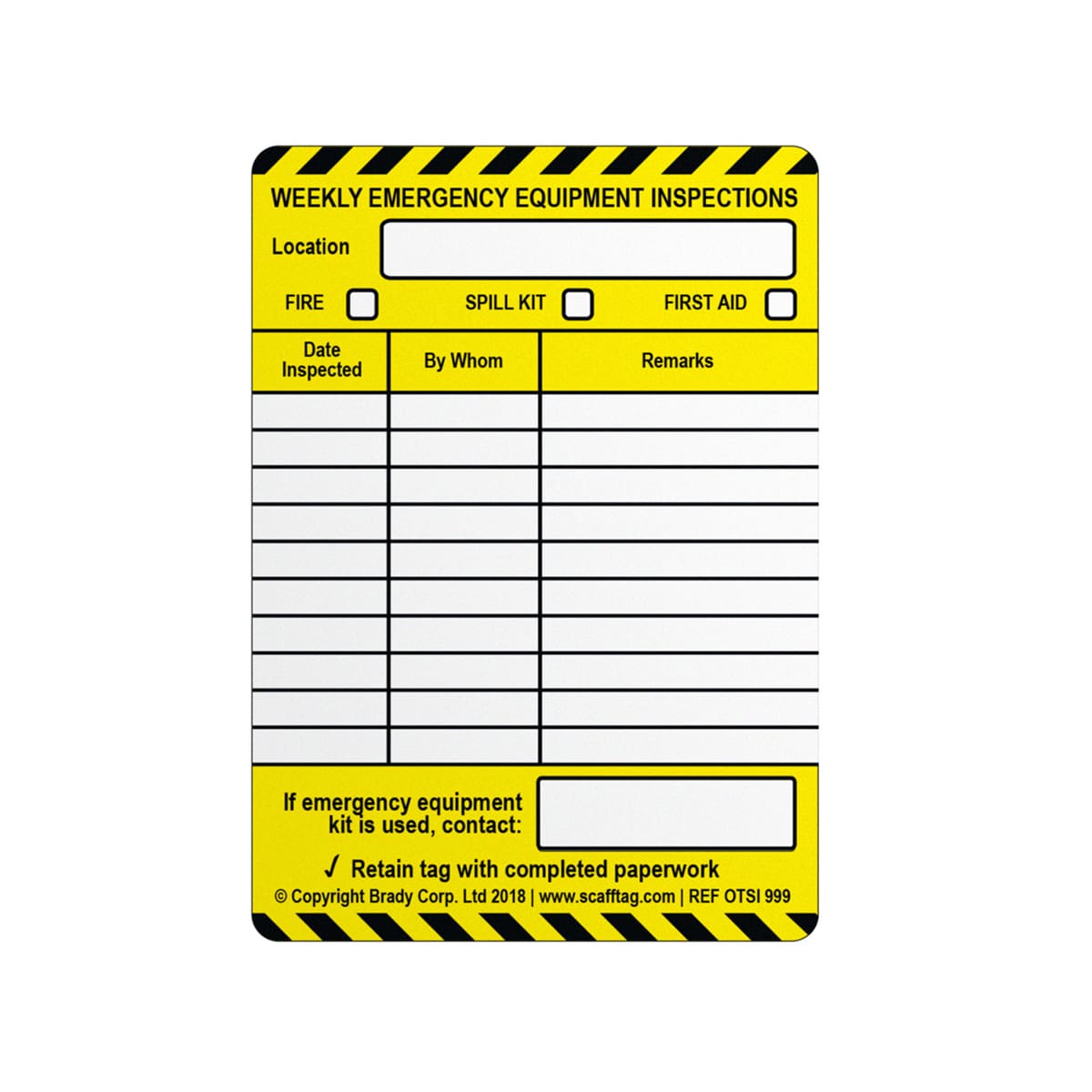 BRADY - Inserto Weekly Emergency Inspection