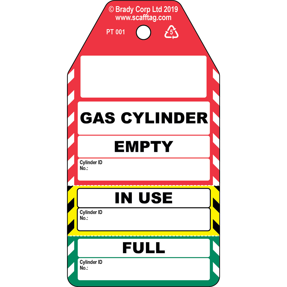 BRADY - Gas Cylinder – Cartellino in 3 parti 306718