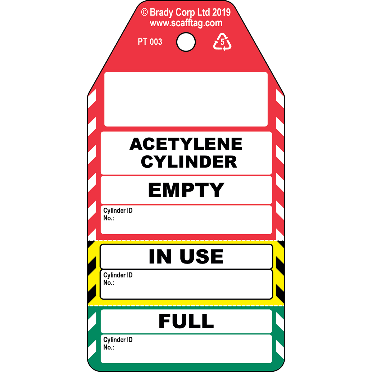 BRADY - Acetylene Cylinder – Cartellino in 3 parti