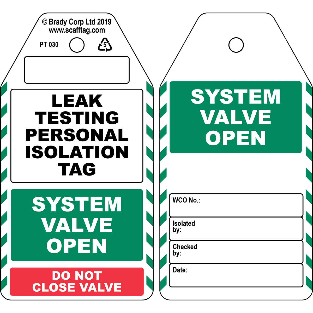 BRADY - Cartellino Leak Testing Personal Isolation/Valve Open