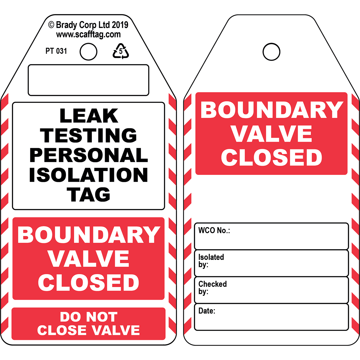 BRADY - Cartellino Leak Testing Personal Isolation/Valve Closed