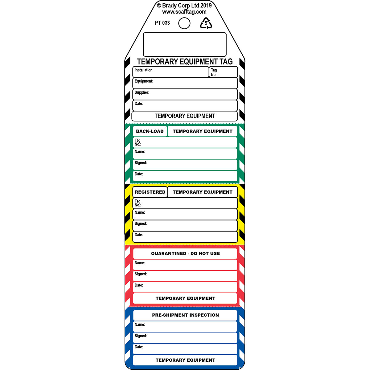 BRADY - Temporary Equipment – Cartellino in 5 parti 306750