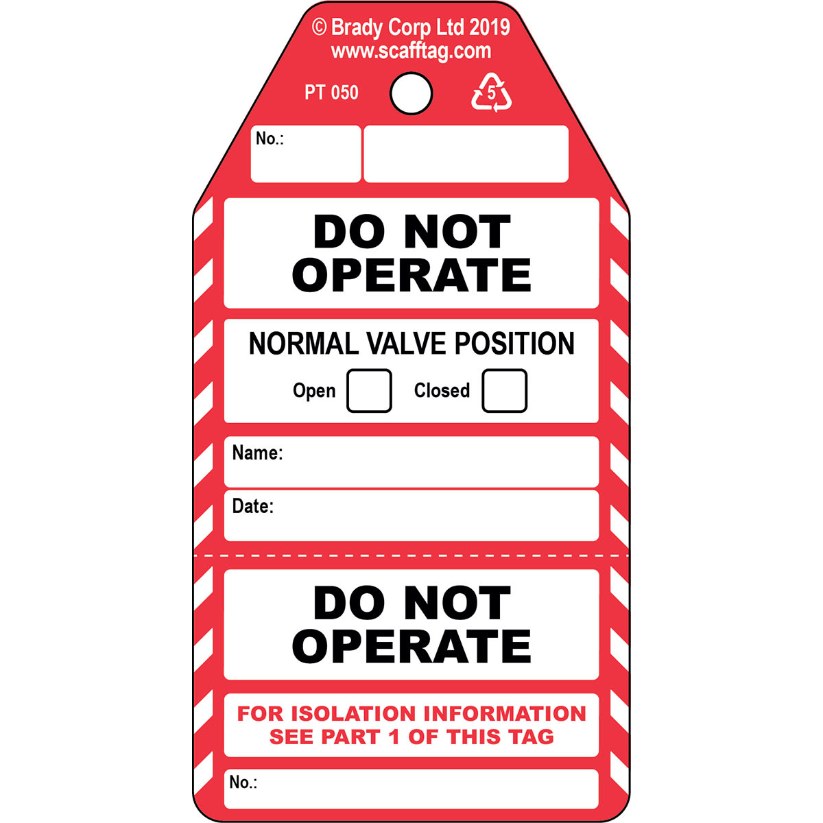 BRADY - Do Not Operate – Cartellino per valvole in 2 parti 306767