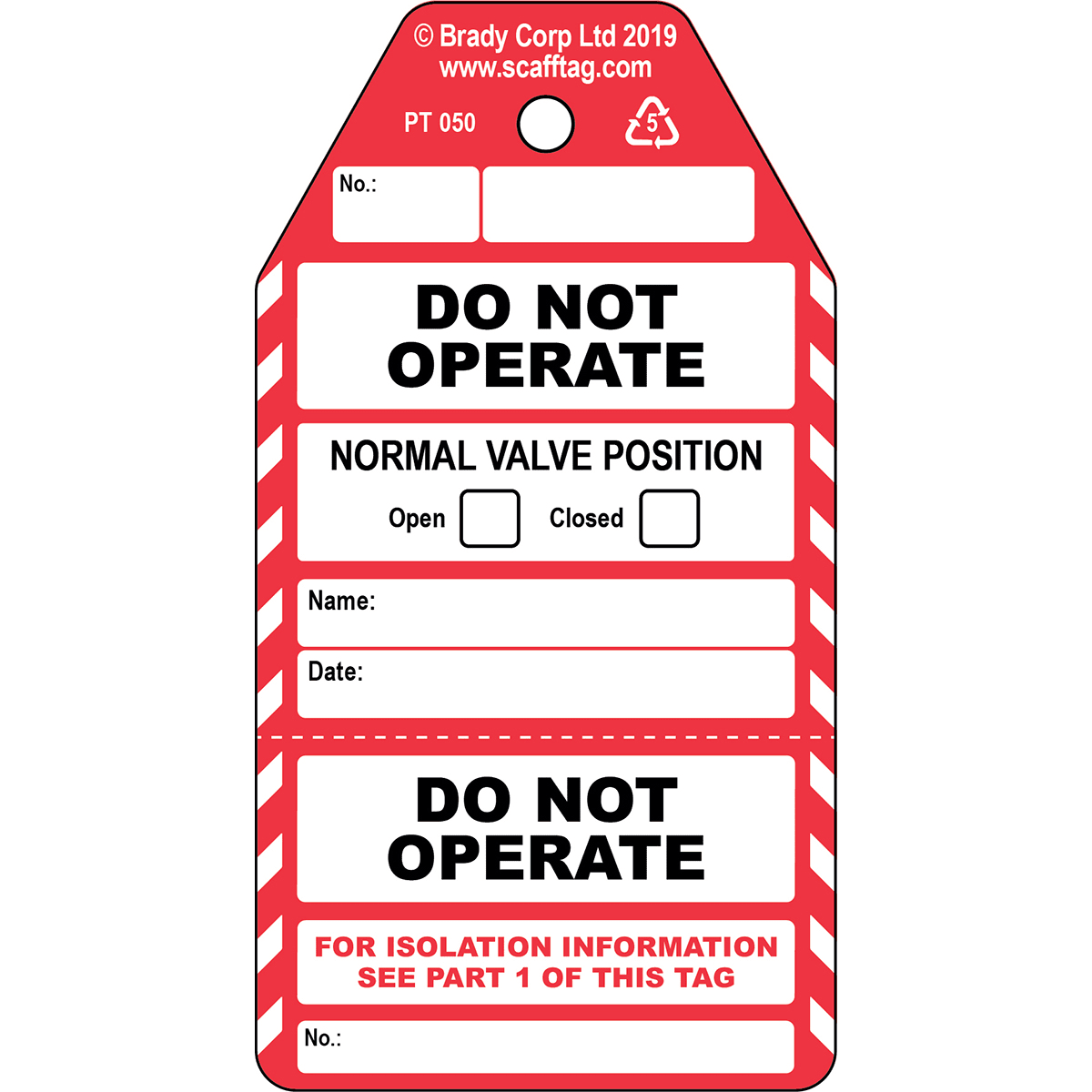 BRADY - Do Not Operate – Cartellino per valvole in 2 parti
