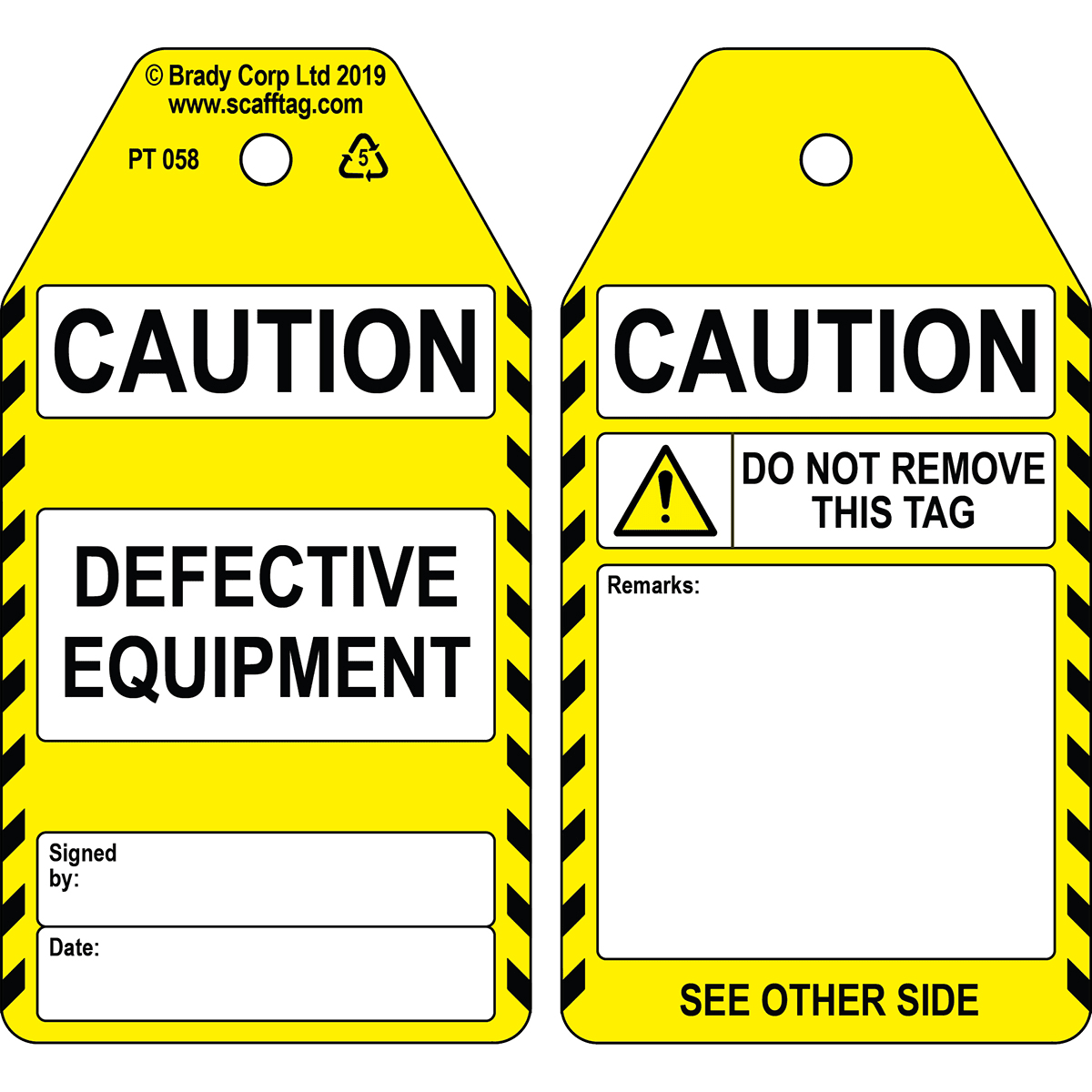 BRADY - Cartellino Defective Equipment