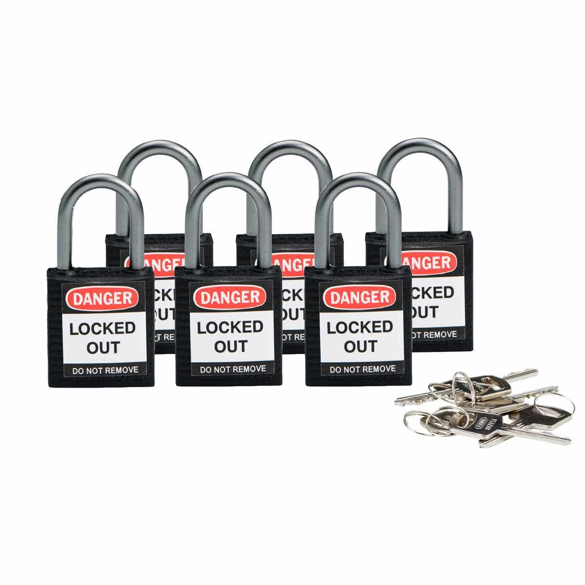 BRADY - Lucchetti di sicurezza compatti Brady con arco da 25 mm – chiavi diverse