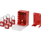 BRADY - Lock box ultracompatta + 6 lucchetti rossi con chiavi diverse