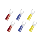 CABUR - WPF25040/B Term. forcella 2,5mm M4 Capocorda a forchetta isolato, passo 25mm blu.