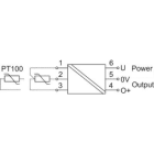 CABUR - Convertitore PT100 2-3 fili, 2 vie / Uscita 0-10V, 0-20mA, 4-20mA.