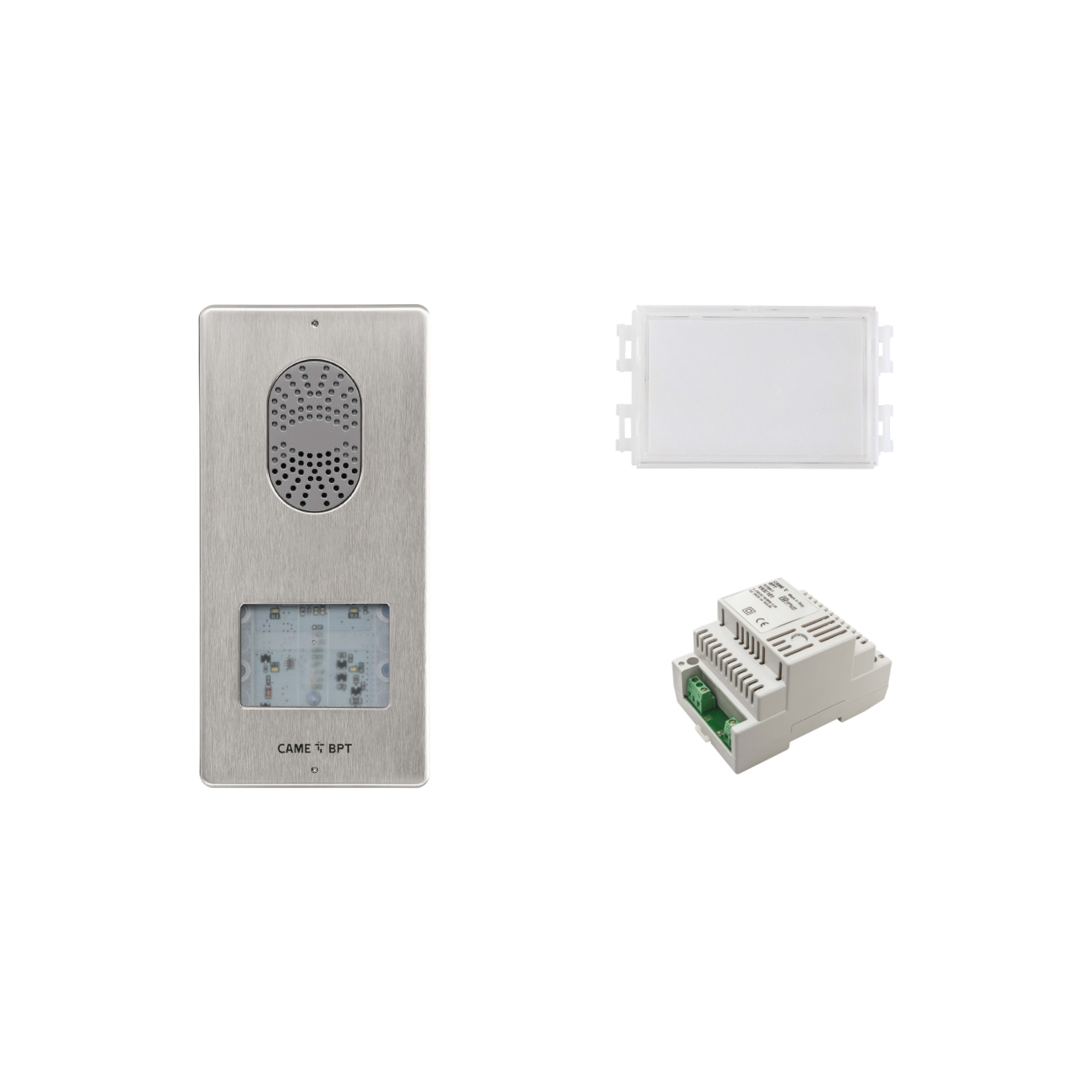 BPT - Kit base impianto citofonico espandibile fino a 4 derivati interni composto da posto esterno Lithos LC/01, alimentatore VAS/101, audio 230V.