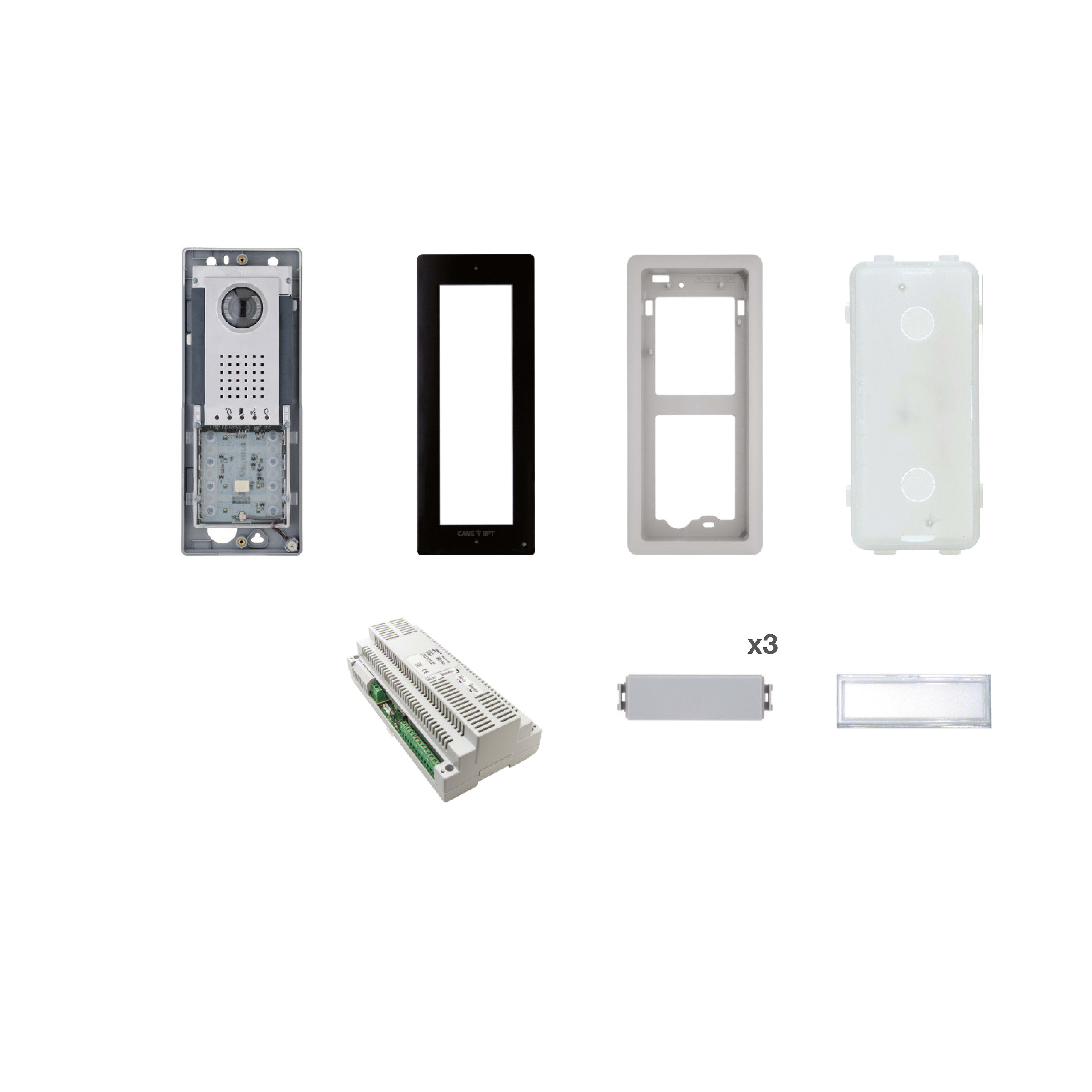 BPT - Kit base videocitofonico espandibile fino a 98 derivati interni con posto esterno Thangram DVC/01 ME e alimentatore VA/01.