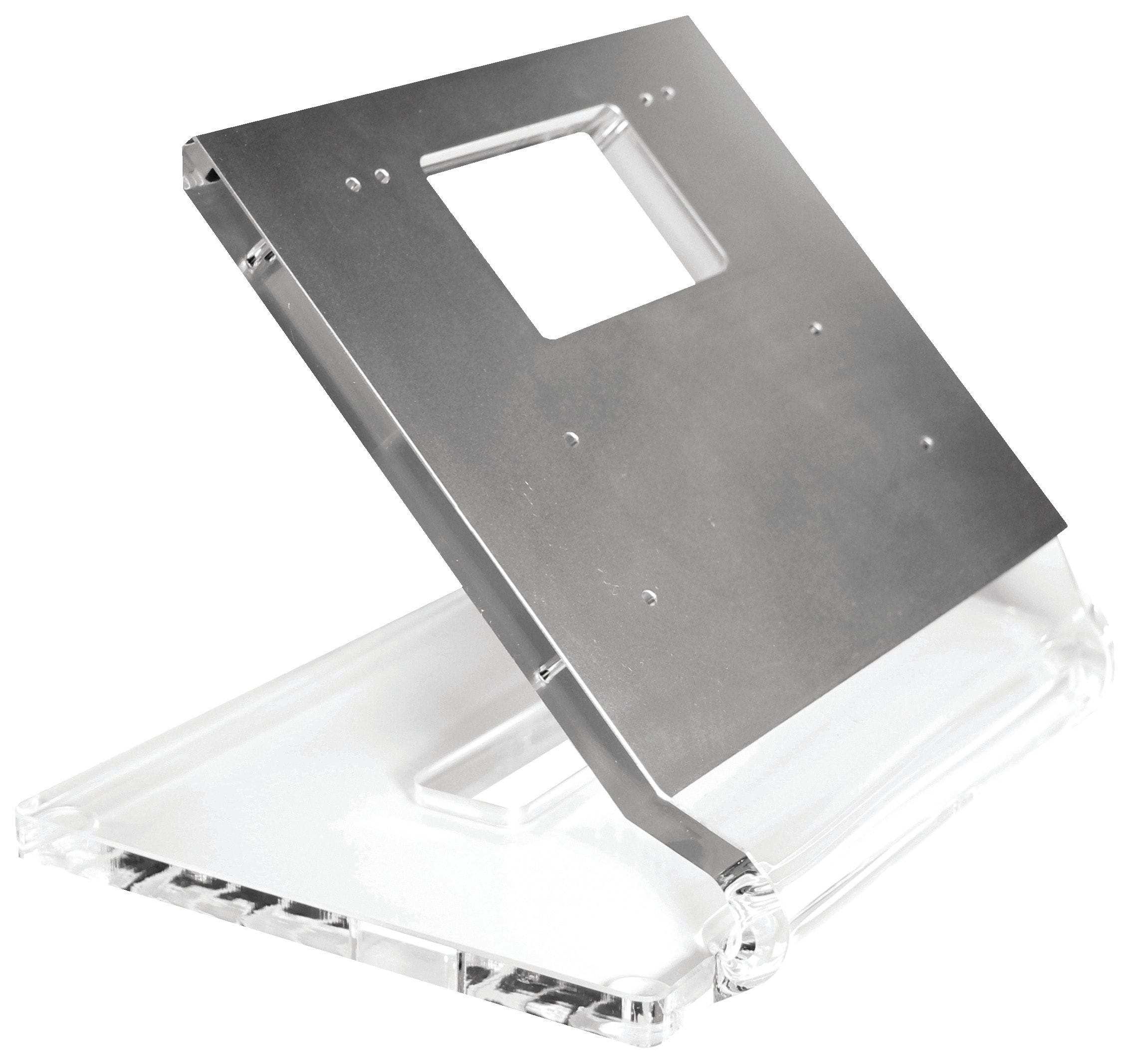 BPT - Supporto plexiglass 10mm con cavo RJ45 bianco e copertura morsetti lamina PMMA grigio metallizzato KT VXL-SUPPORTO TAVOLO VIDEO XL.