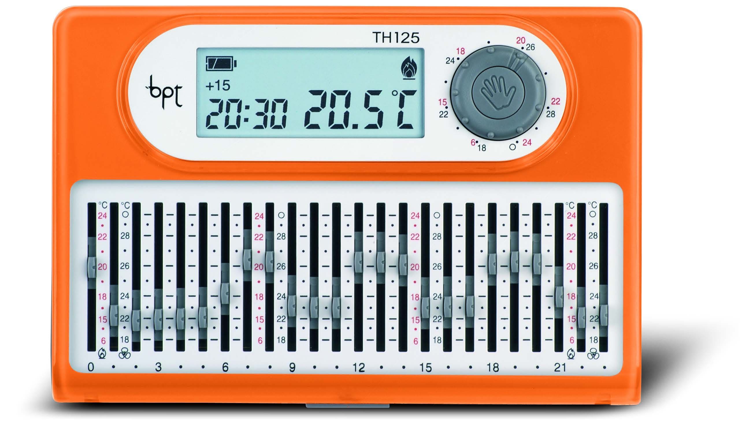 BPT - Cronotermostato digitale a cursori giornaliero a parete colore bianco alimentazione batterie 3x1,5V (AAA) TH/125 BB-TERMOPROGRAMMATORE. 69406700