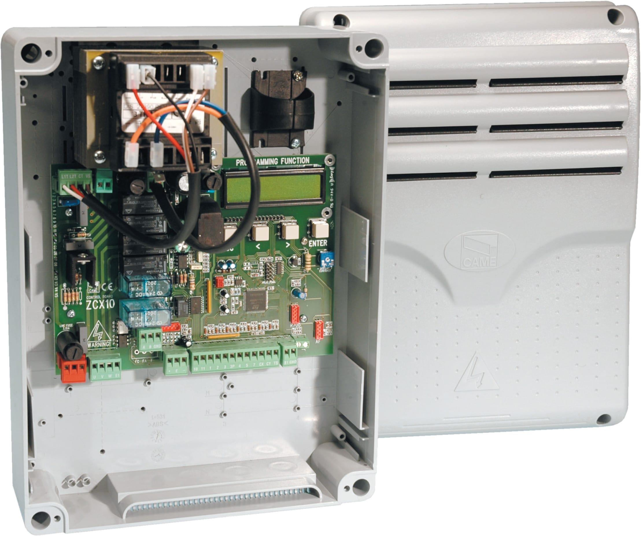 CAME - Quadro comando multifunzioni per cancelli a due ante battenti, con gestione finecorsa, regolazione velocità rallentamento, 230 V AC.