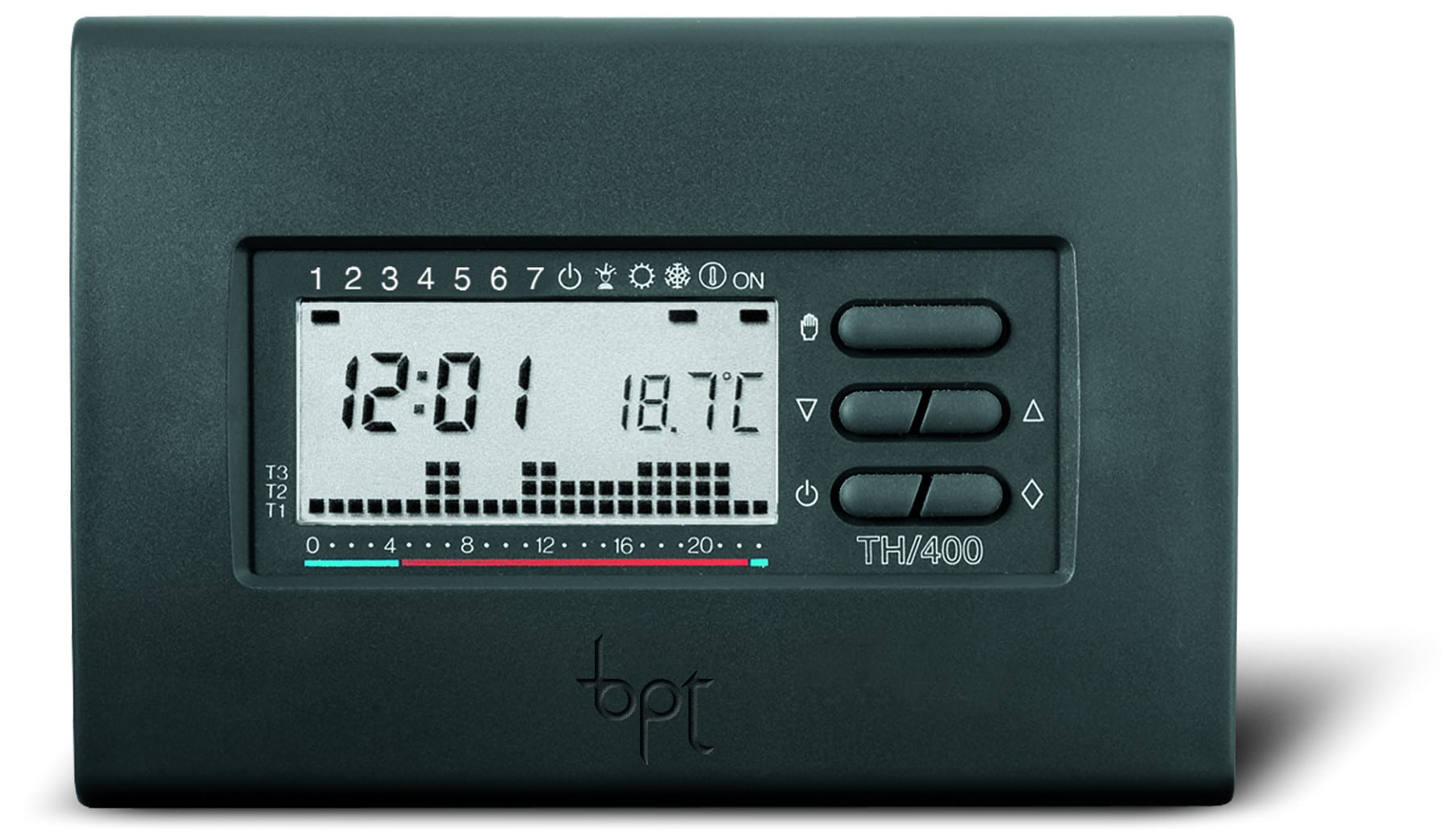 BPT - Cronotermostato digitale settimanale a parete, colore grigio Antracite, alimentazione a batterie 3x1,5V (AAA) TH/400 GR-TERMOPROGRAMMATORE. 69404300
