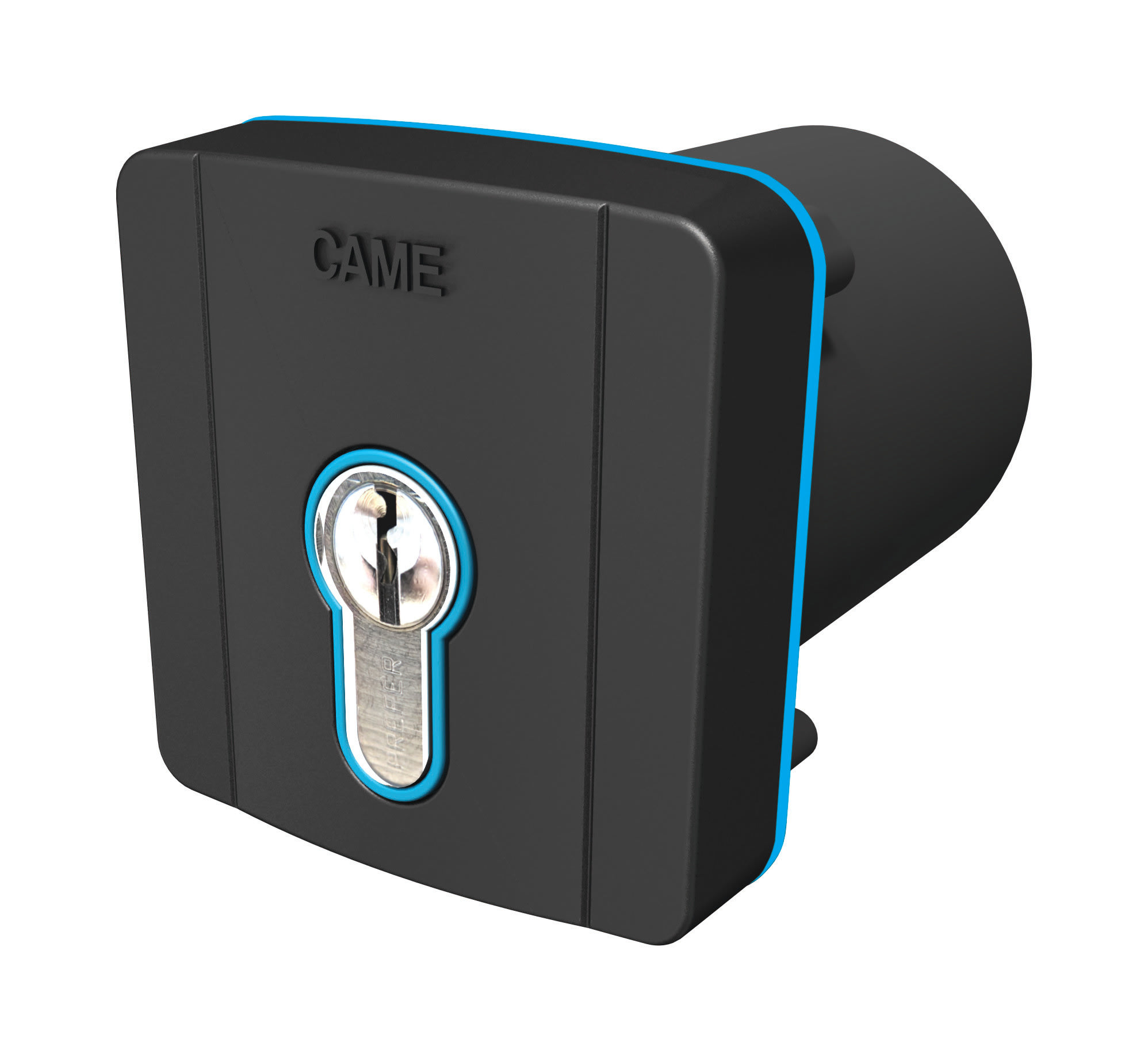 CAME - Selettore chiave incasso BUS CXN retroilluminazione blu, cilindro serratura DIN, colore grigio RAL7024, CHIAVE DIN INCASSO BUS. 806SL-0080