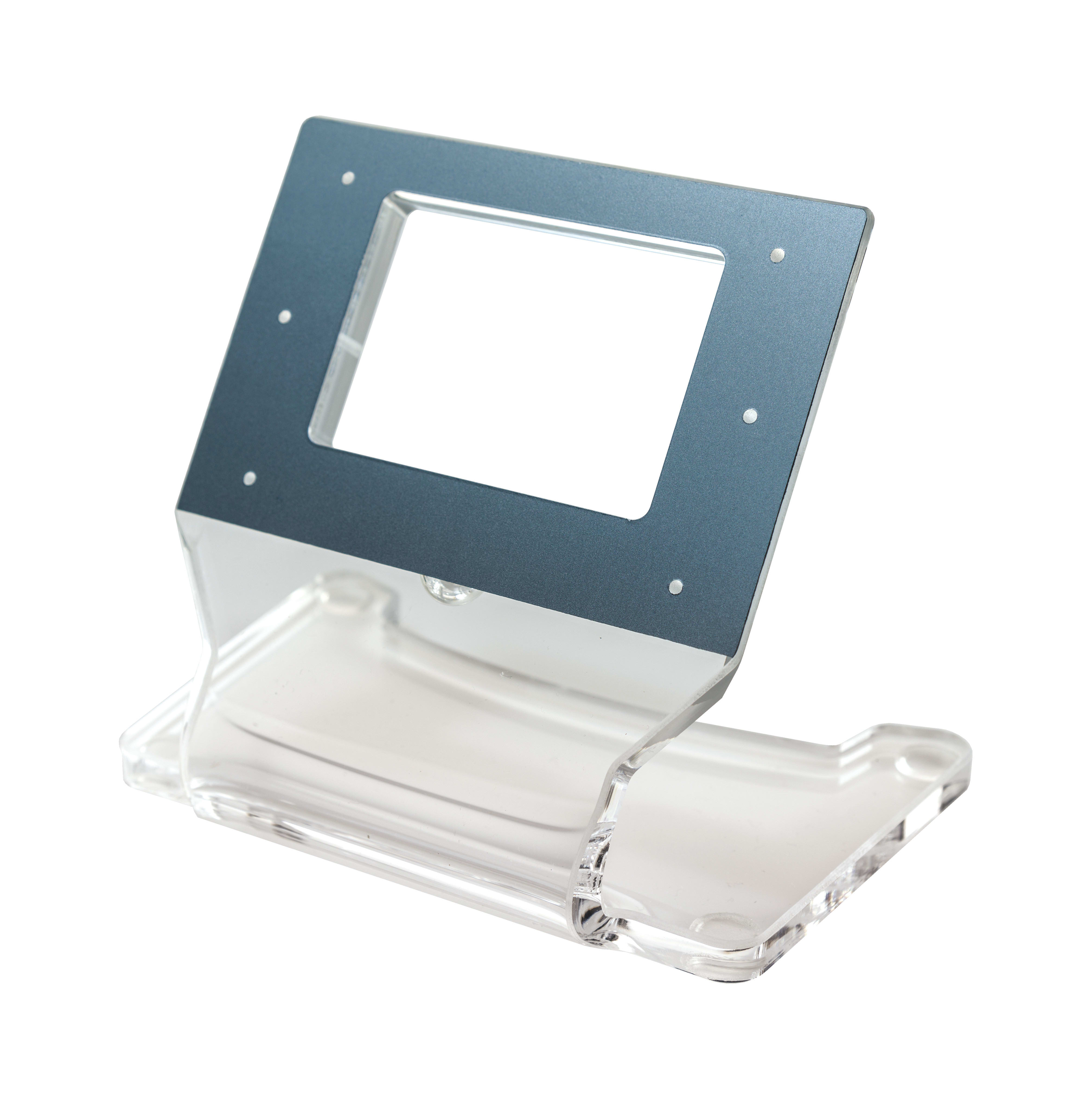 BPT - Supporto da tavolo in plexiglass 10 mm con cavo CAT5 3 m bianco e copertura morsetti lamina PMMA grigio metallizzato. XTS 5KT