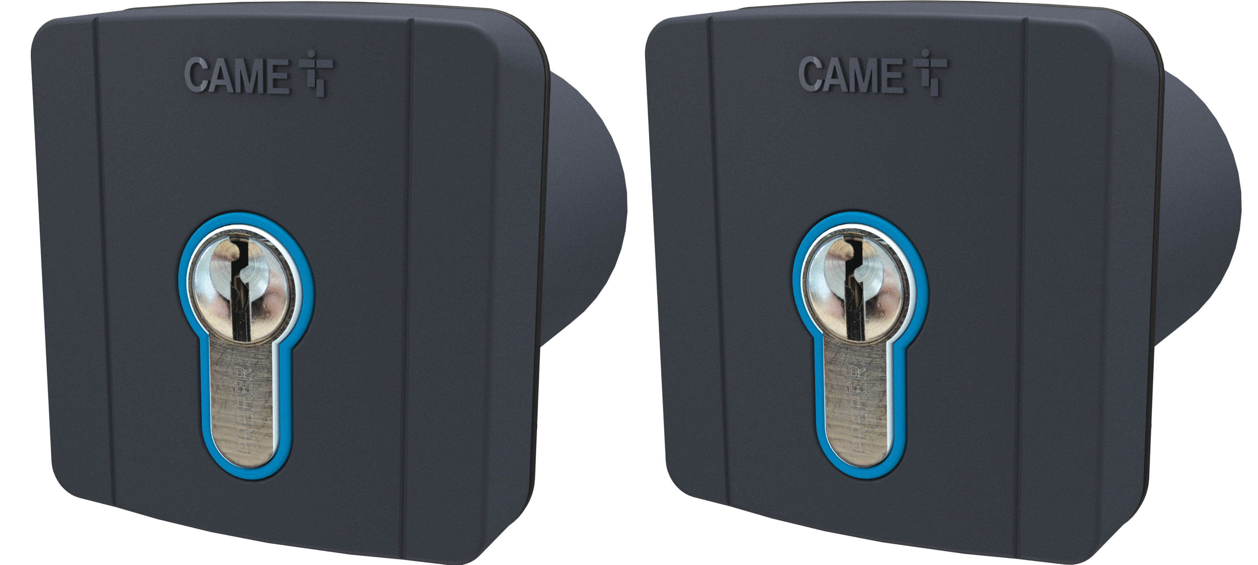 CAME - Kit 2 selettori a chiave da incasso con retroilluminazione blu e cilindro serratura DIN, colore grigio RAL7024. 8K06SL-005