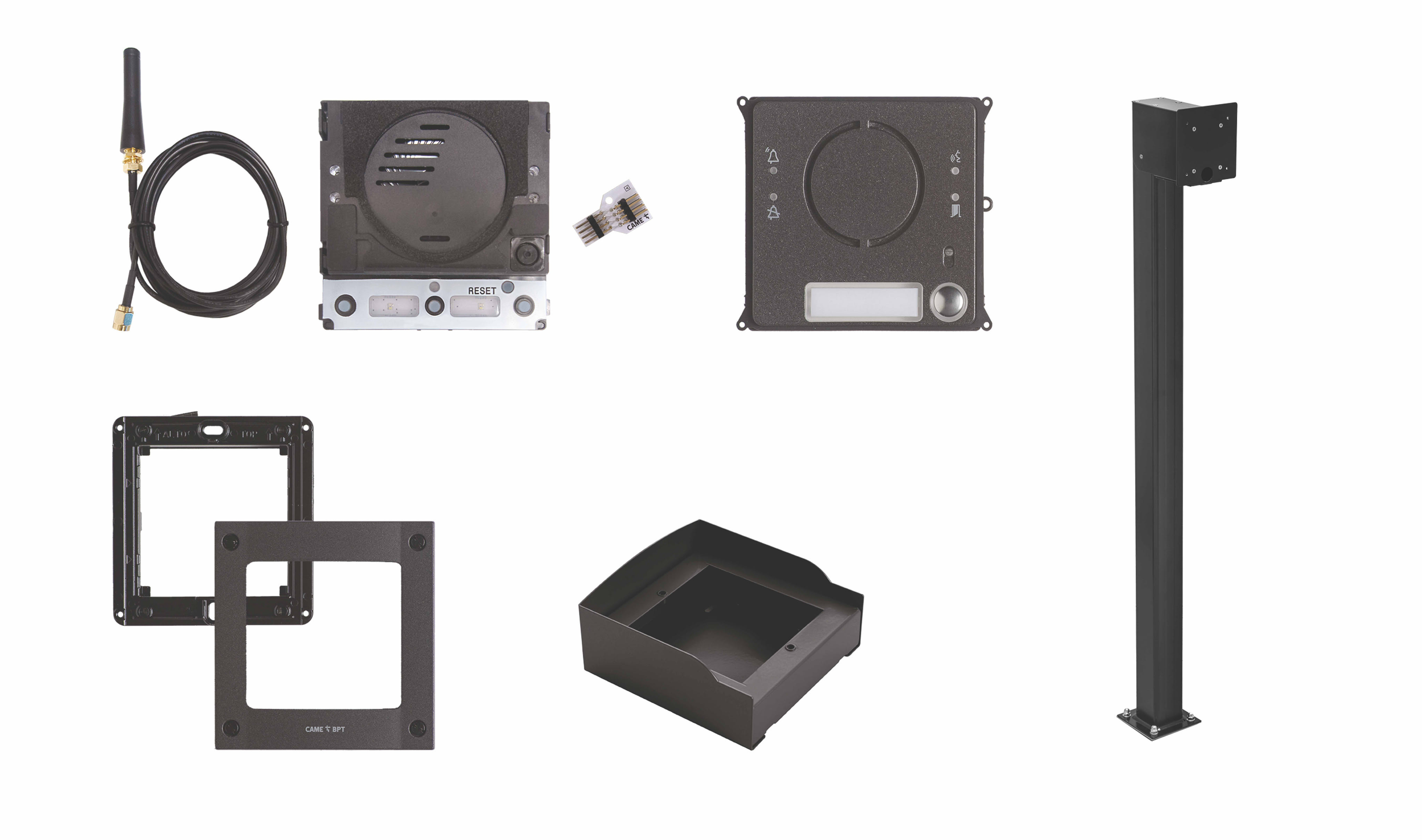 BPT - Kit citofonico con modulo 4G Connect, pulsante chiamata, gateway cloud CAME Connect, accessori anti-vandalici, colonnina alluminio nera. 8K40AD-004